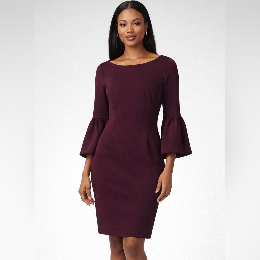 Elegant Deep Eggplant Bell Sleeve Dress